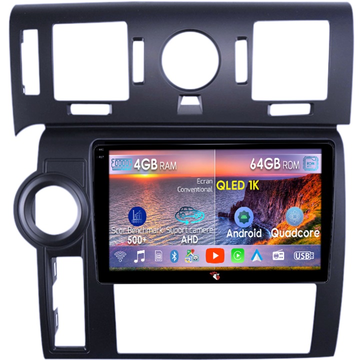 Navigatie dedicata Hummer H2 2007-2009, 4GB RAM 64GB ROM, Octacore, Android 14, Display QLED 1K 9", Carplay&Android Auto, SIM 4G, Ventilator Activ