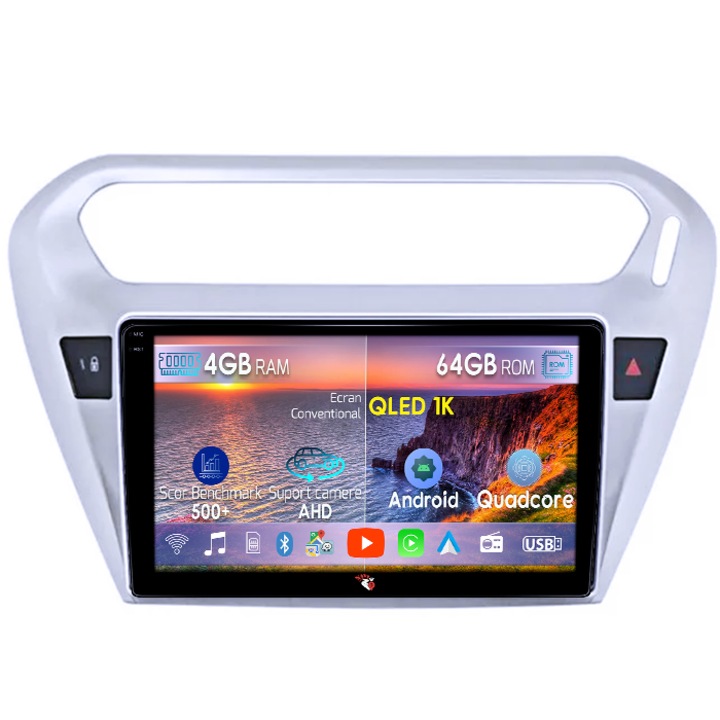Navigatie dedicata Peugeot 301/Citroen C-Elysee 2012+, 4GB RAM 64GB ROM, Octacore, Android 14, Display QLED 1K 10", Carplay&Android Auto, SIM 4G, Ventilator Activ