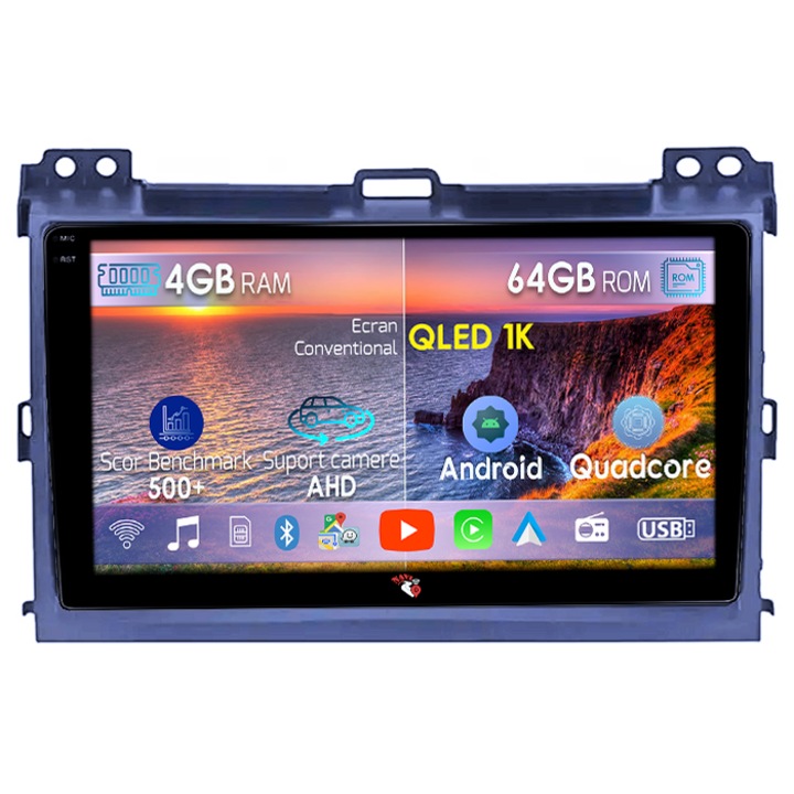 Dedikált navigáció Toyota Land Cruiser J120 Prado 2003 - 2009, 4GB RAM 64GB ROM, Octacore, Android 14, QLED 1K 9" kijelző, Carplay&Android Auto, SIM 4G, Aktív ventilátor