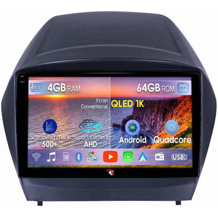 Navigatie dedicata Hyundai IX 35 2009-2015, 4GB RAM 64GB ROM, Octacore, Android 14, Display QLED 1K 9", Carplay&Android Auto, SIM 4G, Ventilator Activ