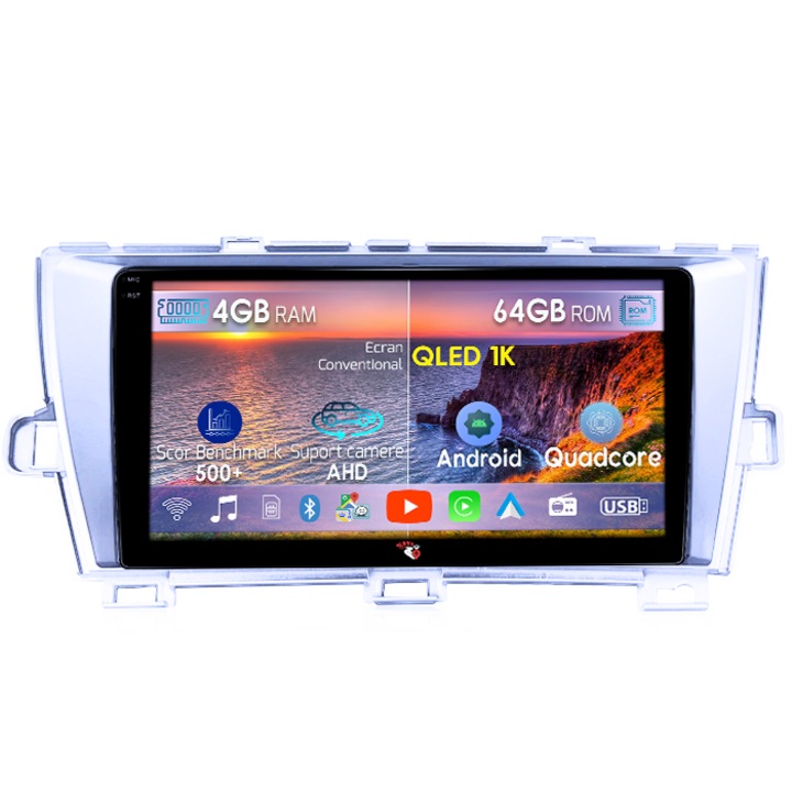Navigatie dedicata Toyota Prius, 4GB RAM 64GB ROM, Octacore, Android 14, Display QLED 1K 9", Carplay&Android Auto, SIM 4G, Ventilator Activ