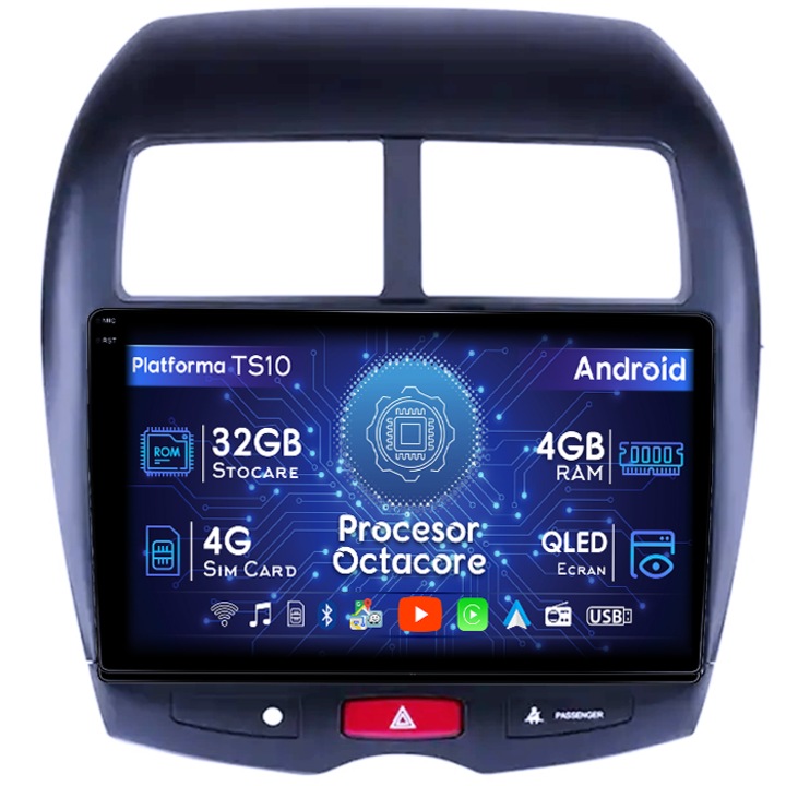 Navigatie dedicata Peugeot 4008, 4GB RAM 32GB ROM, Octacore, Android 14, Display QLED 1K 9", DSP, Carplay&Android Auto, SIM 4G, Bluetooth, Ventilator Activ