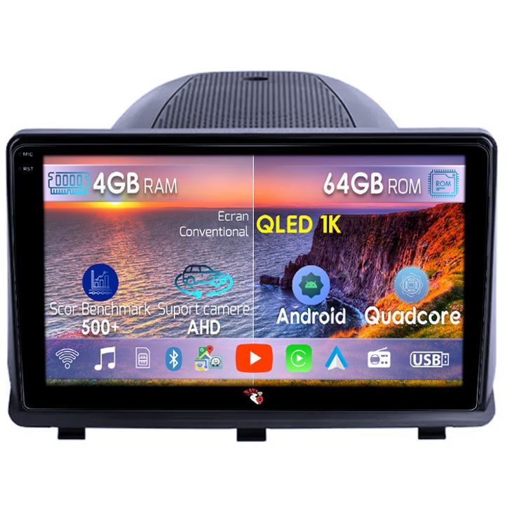 Dedikált navigáció Opel Antara 2008-2013, 4GB RAM 64GB ROM, Octacore, Android 14, QLED 1K 9" kijelző, Carplay és Android Auto, SIM 4G, Aktív ventilátor