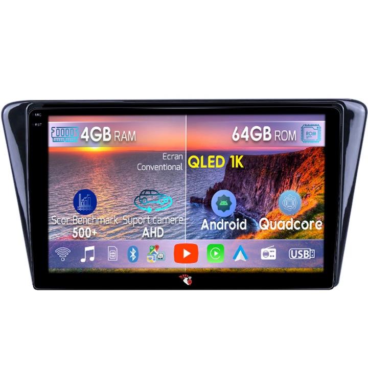 Navigatie dedicata Peugeot 408 2014-2018, 4GB RAM 64GB ROM, Octacore, Android 14, Display QLED 1K 10", Carplay&Android Auto, SIM 4G, Ventilator Activ