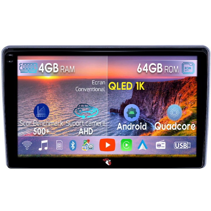 Navigatie dedicata Peugeot 407 2004-2008, 4GB RAM 64GB ROM, Octacore, Android 14, Display QLED 1K 9", Carplay&Android Auto, SIM 4G, Ventilator Activ