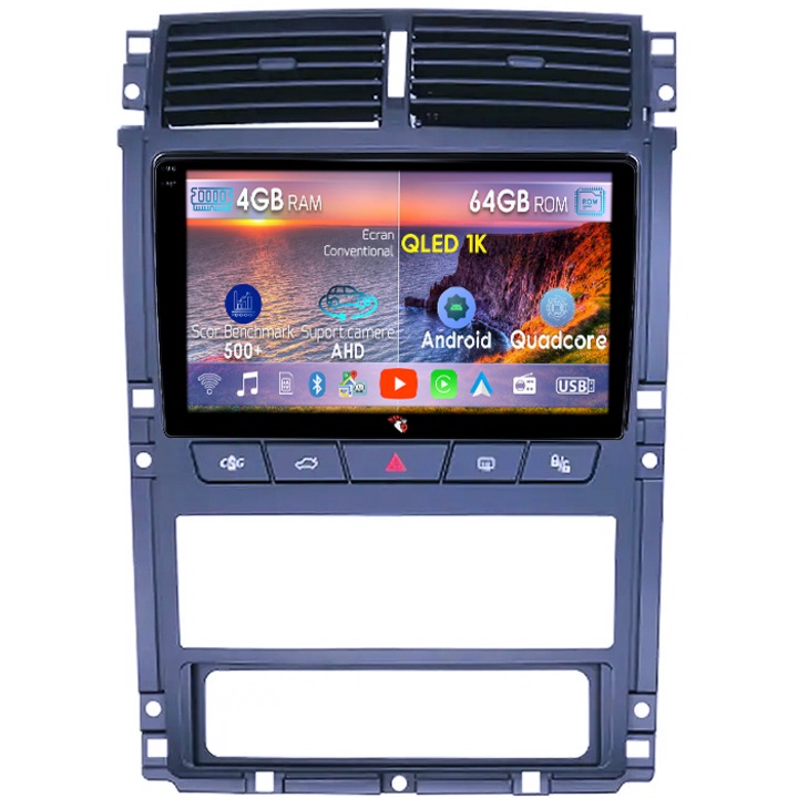 Navigatie dedicata Peugeot 405 2010-2019, 4GB RAM 64GB ROM, Octacore, Android 14, Display QLED 1K 9", Carplay&Android Auto, SIM 4G, Ventilator Activ