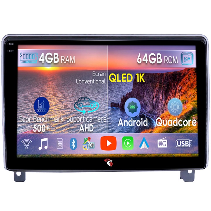 Navigatie dedicata Peugeot 407 2004-2011, 4GB RAM 64GB ROM, Octacore, Android 14, Display QLED 1K 9", Carplay&Android Auto, SIM 4G, Ventilator Activ