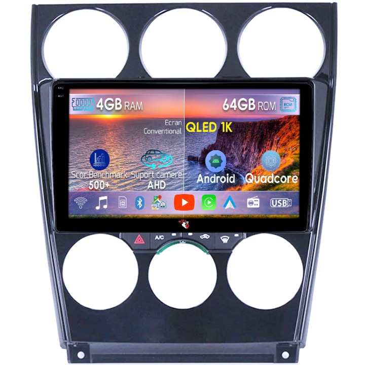 Navigatie dedicata Mazda 6 2004-2015, 4GB RAM 64GB ROM, Octacore, Android 14, Display QLED 1K 9", Carplay&Android Auto, SIM 4G, Ventilator Activ