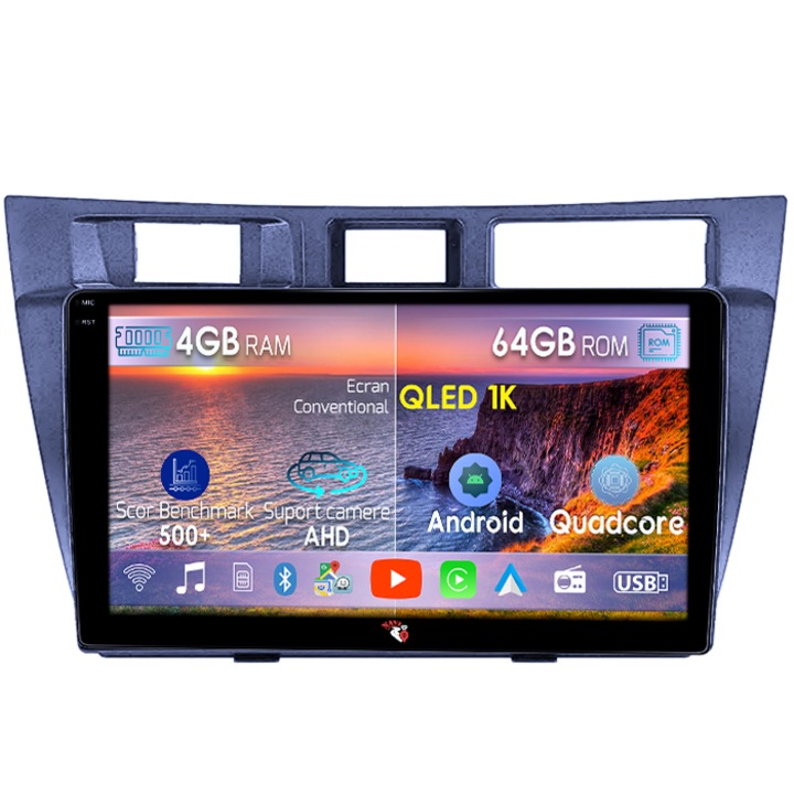 Dedikált navigáció Toyota Mark 2000-2007, 4GB RAM 64GB ROM, Octacore, Android 14, QLED 1K 9" kijelző, Carplay&Android Auto, SIM 4G, Aktív ventilátor