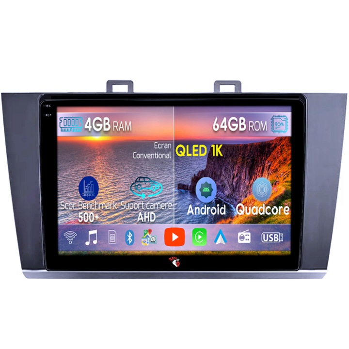 Navigatie dedicata Subaru Legacy Outback 2015-2018, 4GB RAM 64GB ROM, Octacore, Android 14, Display QLED 1K 9", Carplay&Android Auto, SIM 4G, Ventilator Activ