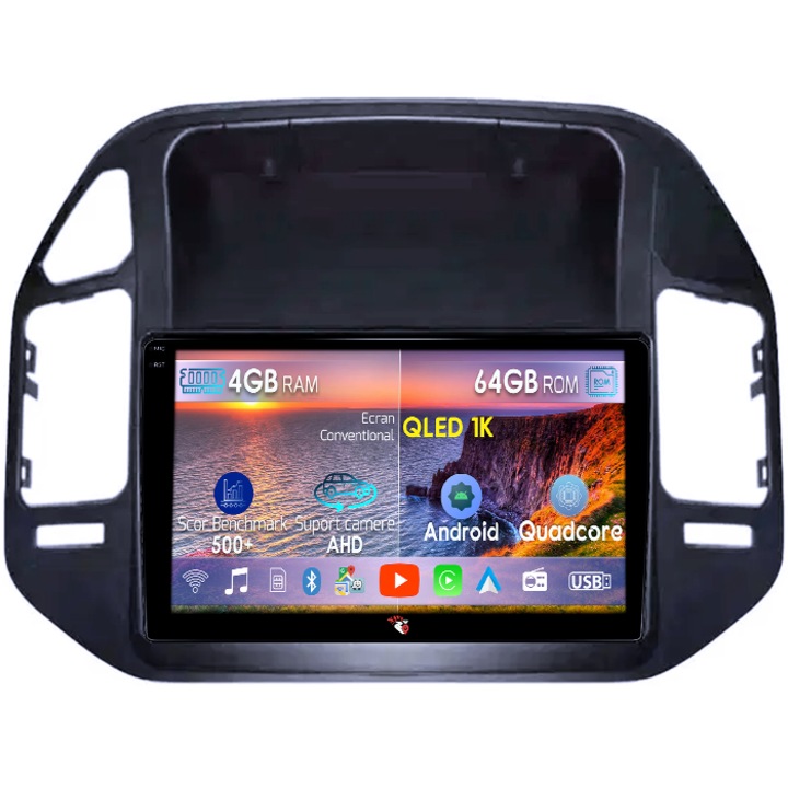 Навигация, посветена на Mitsubishi Pajero V73, 4GB RAM 64GB ROM, Octacore, Android 14, QLED 1K 9" дисплей, Carplay&Android Auto, SIM 4G, Активен вентилатор