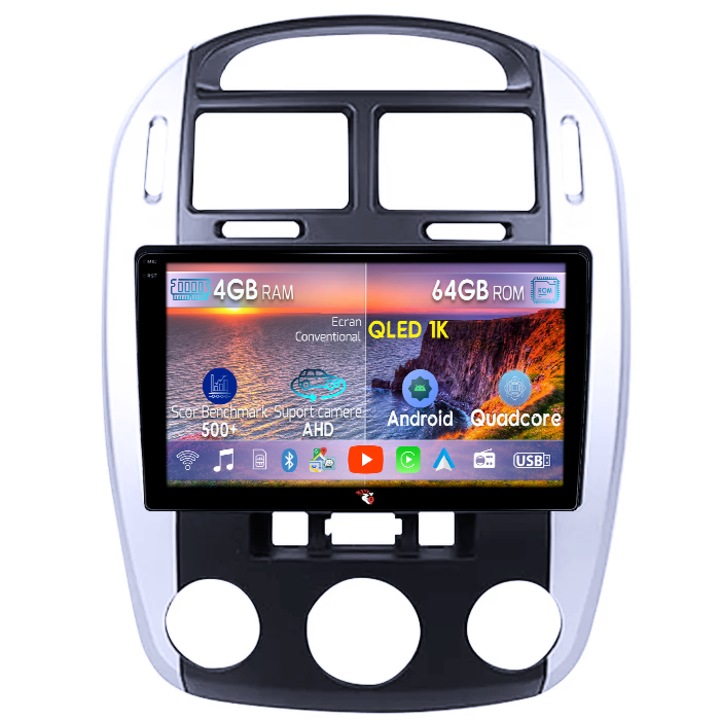 Navigatie dedicata Kia Cerato 2004-2008, 4GB RAM 64GB ROM, Octacore, Android 14, Display QLED 1K 9", Carplay&Android Auto, SIM 4G, Ventilator Activ