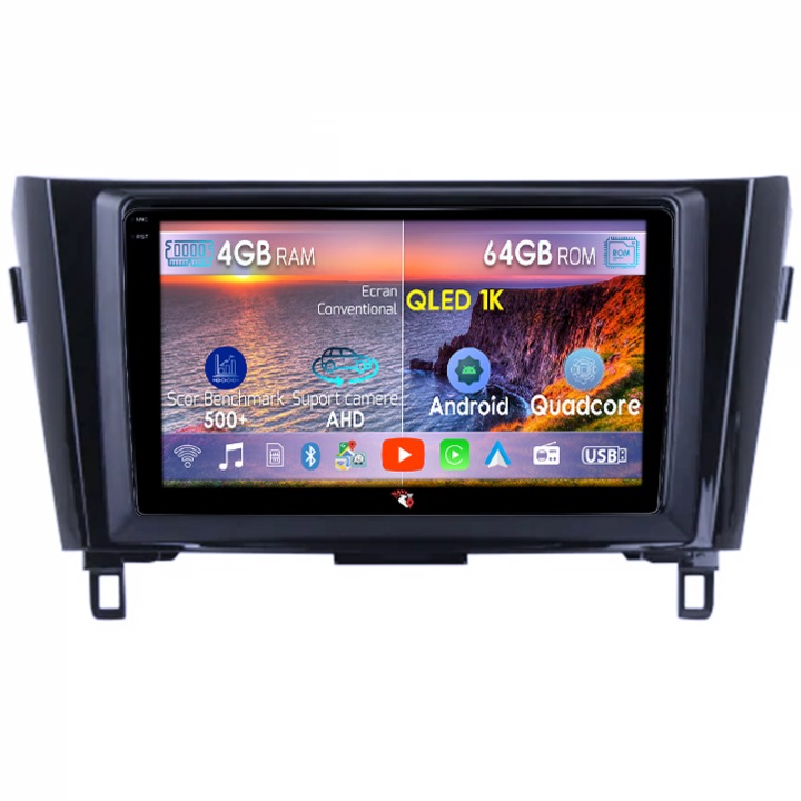 Navigatie dedicata Nissan X-Trail 2014-2021, 4GB RAM 64GB ROM, Octacore, Android 14, QLED 1K 10" Kijelző, Carplay&Android Auto, SIM 4G, Aktív Ventilátor