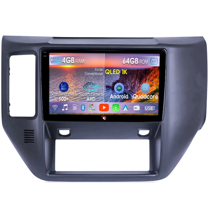 Dedikált navigáció Nissan Patrol 2004-2021, 4GB RAM 64GB ROM, Octacore, Android 14, QLED 1K 9" kijelző, Carplay&Android Auto, SIM 4G, Aktív ventilátor