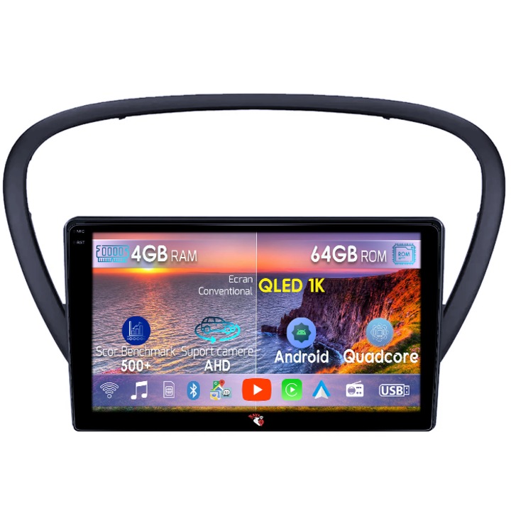 Специализирана навигация Peugeot 607 2004-2010, 4GB RAM 64GB ROM, Octacore, Android 14, QLED 1K 9" дисплей, Carplay&Android Auto, SIM 4G, Активен вентилатор