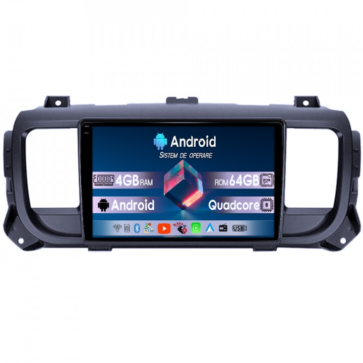 Navigatie dedicata Opel Vivaro C 2019+, 4GB RAM 64GB ROM, Quadcore, Android 14, Display QLED 1K, 9", DSP, Carplay&Android Auto, Suport camere AHD