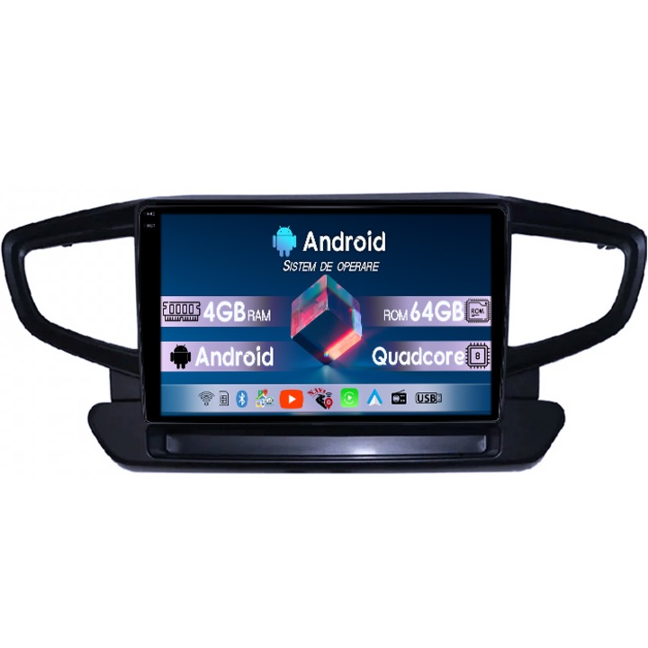 Navigatie dedicata Hyundai Ioniq 2016-2020, 4GB RAM 64GB ROM, Octacore, Display 9" QLED 1K, Carplay, Android 14, Bluetooth, Magazin Play, Suport Camere AHD