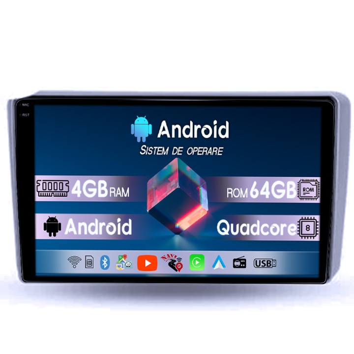 Navigatie dedicata Hyundai Getz 2004-2006, 4GB RAM 64GB ROM, Octacore, Display 9" QLED 1K, Carplay, Android 14, Bluetooth, Magazin Play, Suport Camere AHD