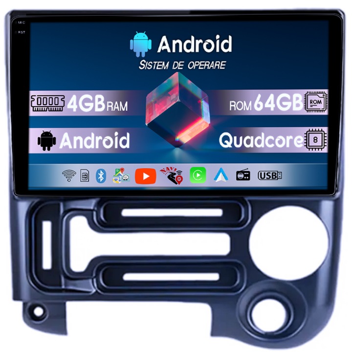 Navigatie dedicata Santro 2006-2015, 4GB RAM 64GB ROM, Quadcore, Android 14, Display QLED 1K, 9", DSP, Carplay&Android Auto, Suport camere AHD