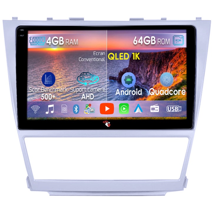 Navigatie dedicata Toyota Camry 2007-2011, 4GB RAM 64GB ROM, Octacore, Android 14, Display QLED 1K 10", Carplay&Android Auto, SIM 4G, Ventilator Activ