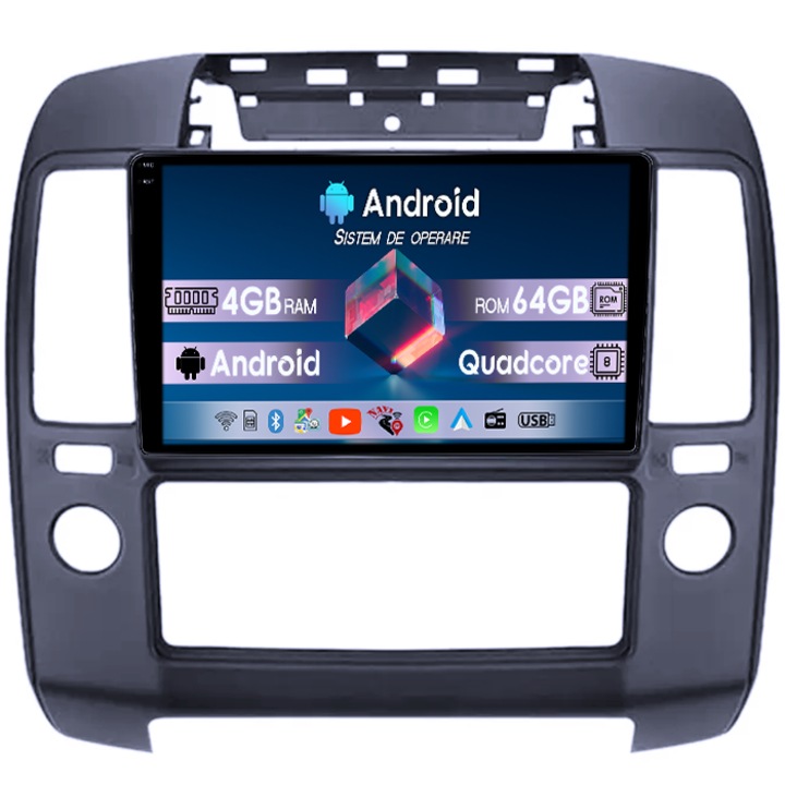 Navigatie dedicata Nissan Pathfinder 2004-2012, 4GB RAM 64GB ROM, Quad Core, Display 9" QLED 1K, Carplay, Android 14, Bluetooth, Magazin Play, Suport Camere AHD