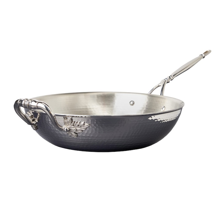 Тиган уок Ruffoni, колекция Opus Prima, Ø 30 см, ръчна изработка в Италия, материал неръждаема стомана, ръчно изваяна дръжка, интегрирана закачалка, съвместим с газови, електрически и индукционни котлони, издържа до 260°C, инокс