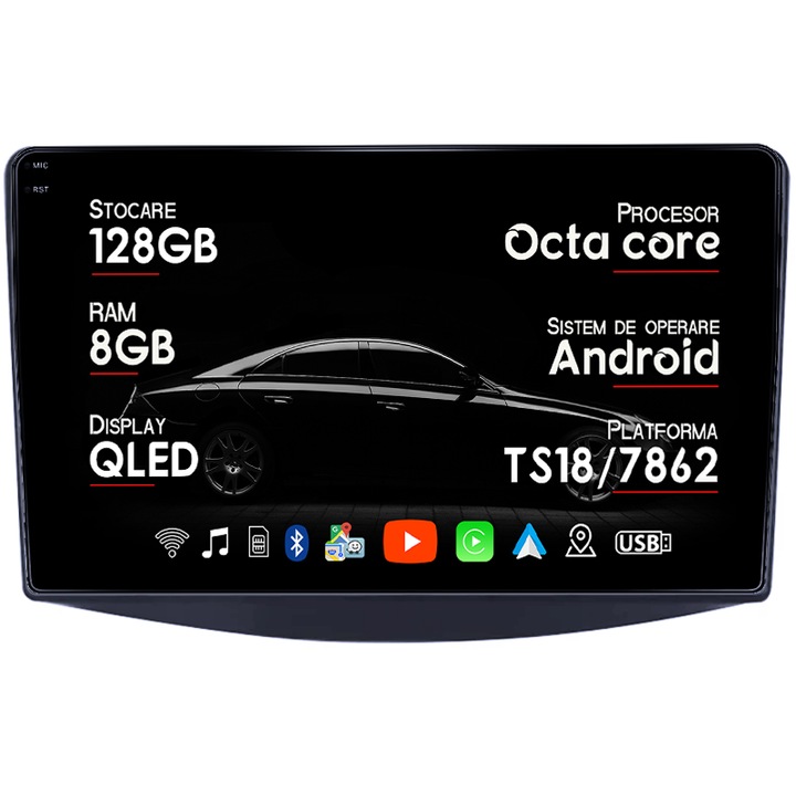 Navigatie dedicata Mitsubishi Grandis 2003-2011, 8GB RAM 128GB ROM, Octacore, Platforma TS18, Android 14, Display QLED 9", Suporta camera 360", DSP, Carplay&Android Auto, SIM 4G, Ventilator Activ