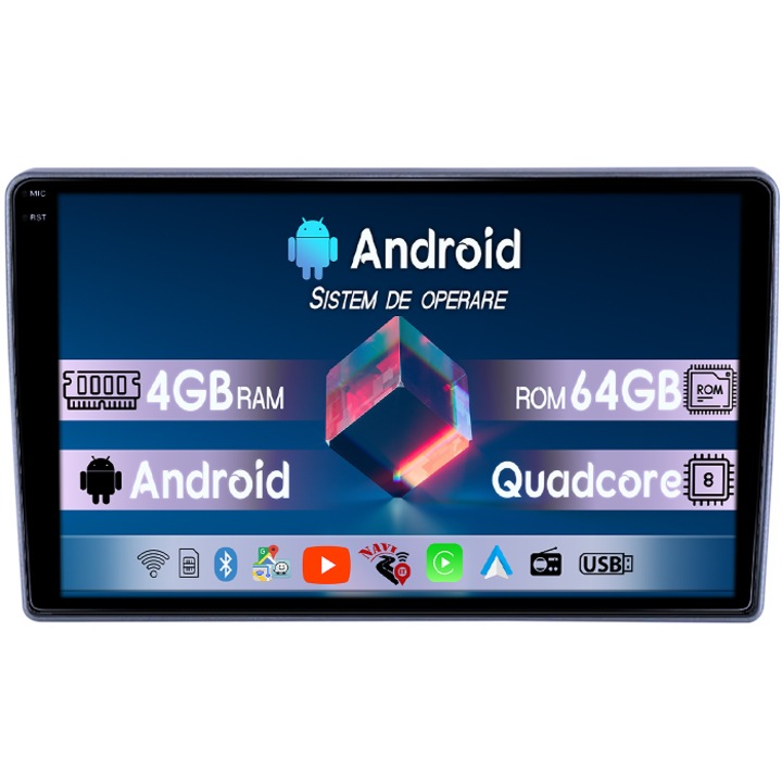 Navigatie dedicata Peugeot 307 2001-2008, 4GB RAM 64GB ROM, Android 14, Display 9" QLED 1K, Internet, Aplicatii, Waze, WI-FI, USB, Bluetooth, Mirrorlink, Suport camere Full AHD