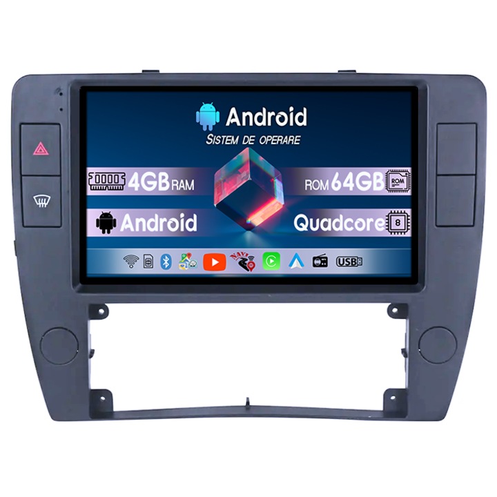 Navigatie dedicata Volkswagen Passat B5 2000-2005, 4GB RAM 64GB ROM, Octacore, Android 14, Display QLED 1K, 9", DSP, Carplay&Android Auto, Suport Camere AHD