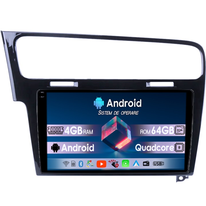 Navigatie dedicata Volkswagen Golf 7, Silver, 4GB RAM 64GB ROM, Octacore, Display 10" QLED 1K, Carplay, Android 14, Bluetooth, Magazin Play, Suport Camere AHD