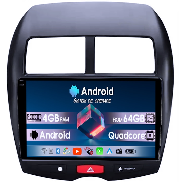 Navigatie dedicata Mitsubishi ASX 2010-2019, 4GB RAM 64GB ROM, Octacore, Display 10" QLED 1K, Carplay, Android 14, Bluetooth, Magazin Play, Suport Camere AHD