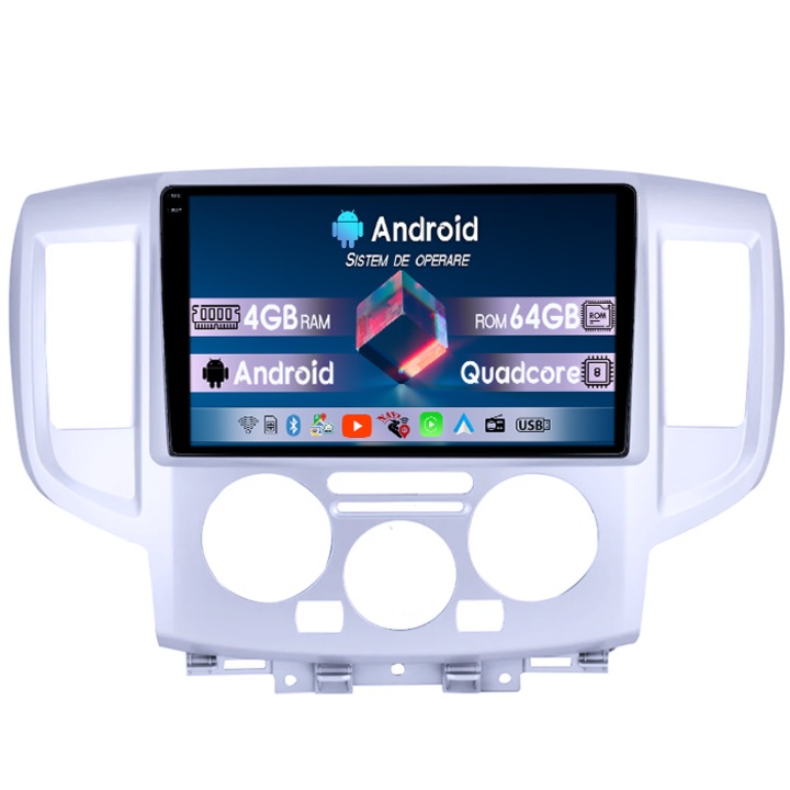 Navigatie dedicata Nissan NV200 2011-2018, 4GB RAM 64GB ROM, Octacore, Display 9" QLED 1K, Carplay, Android 14, Bluetooth, Magazin Play, Suport Camere AHD
