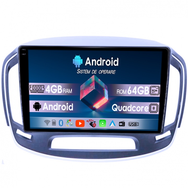 Navigatie dedicata Buick Regal 2014, 4GB RAM 64GB ROM, Octacore, Android 14, Display QLED 1K 10", DSP, Carplay&Android Auto, Suport camere AHD