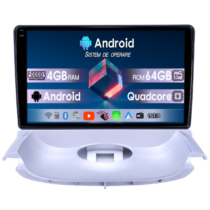 Navigatie dedicata Peugeot 206 1998-2009, 4GB RAM 64GB ROM, Octacore, Display 9" QLED 1K, Carplay&Android Auto, Android 14, Suport Camere AHD