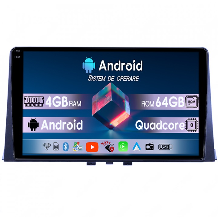 Navigatie dedicata Partner 2018, 4GB RAM 64GB ROM, Octacore, Display 9" QLED 1K, Carplay, Android 14, Suport Camere AHD