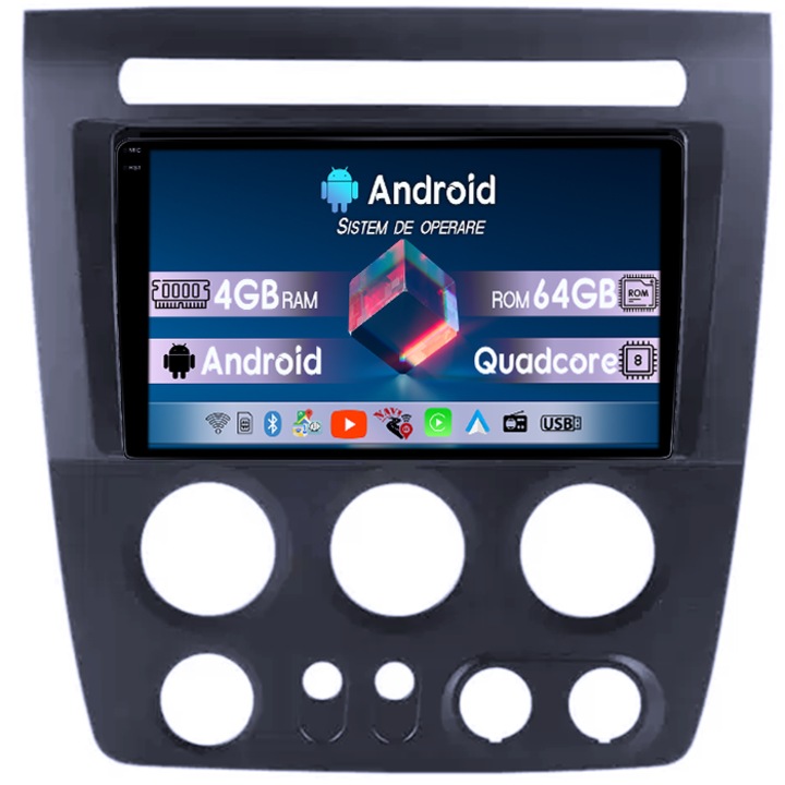 Navigatie dedicata Hummer H3 2005-2010, 4GB RAM 64GB ROM, Octacore, Android 14, Display QLED 1K 9", DSP, Carplay&Android Auto, Suport camere AHD