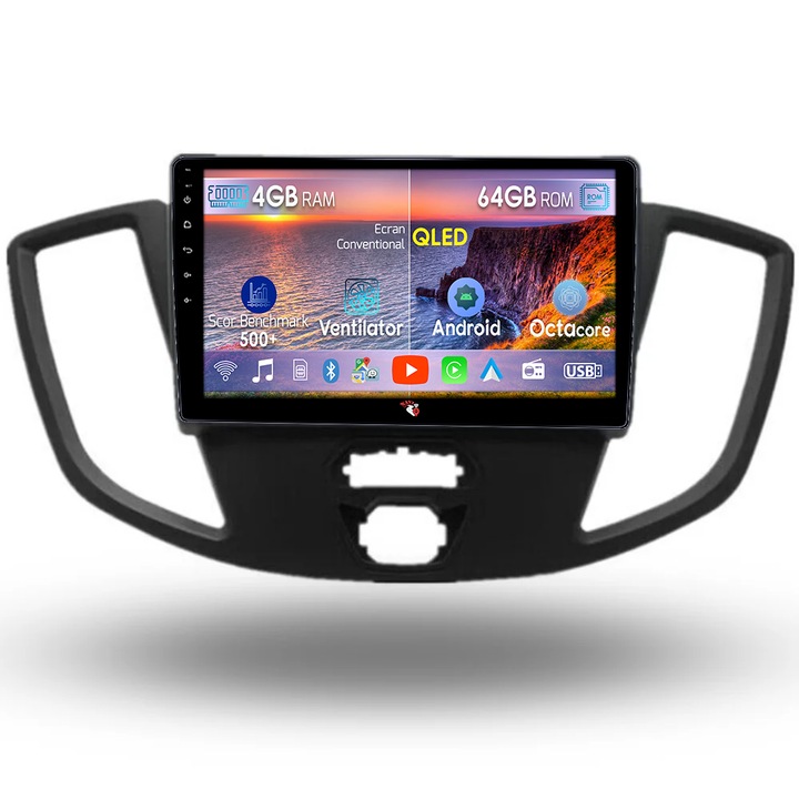 Navigatie dedicata Ford Transit 2012-2019, 4GB RAM 64GB ROM, Octacore, Android 13, Display QLED 9", DSP, Carplay, Android Auto, Internet, Youtube, Waze, WIFI, Bluetooth