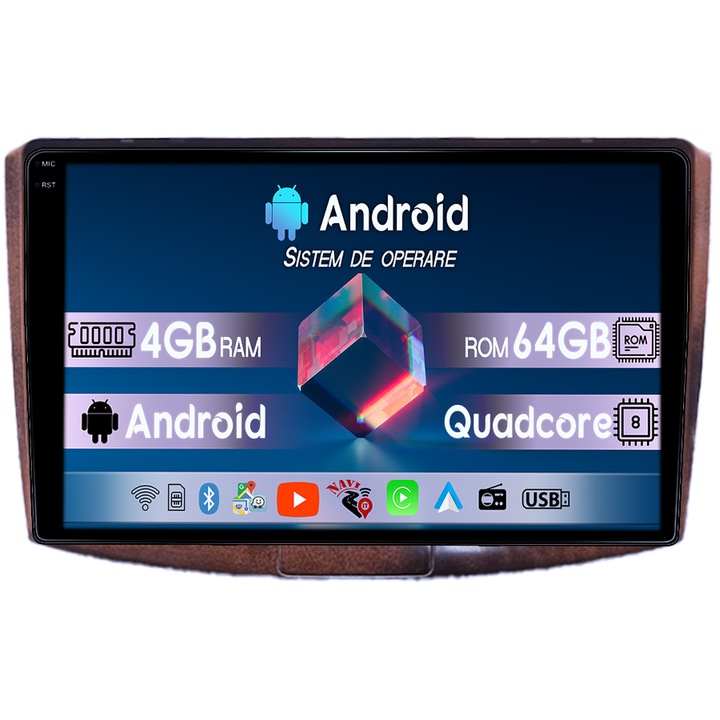 Navigatie dedicata Volkwagen Passat B6/B7 Black, 4GB RAM 64GB ROM, Quadcore, Android 14, Display QLED 1K, 9", DSP, Carplay&Android Auto, Suport camere AHD Maroniu