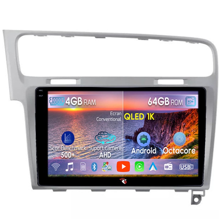 Navigatie dedicata Volkswagen Golf 7, Light Gray, 4GB RAM 64GB ROM, Octacore, Android 14, Display QLED 10", DSP, Carplay, Android Auto, Internet, Youtube, Waze, WIFI, Bluetooth