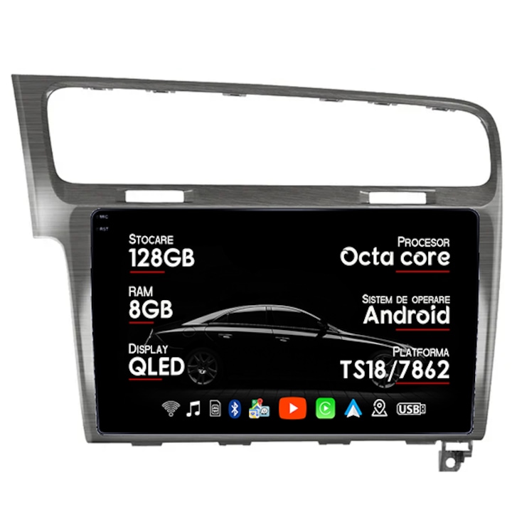 Navigatie dedicata VW GOLF 7 8GB RAM 128GB ROM, Octacore, Platforma TS18, Android 14, Display QLED 9", Suporta camera 360", DSP, Carplay&Android Auto, SIM 4G, Ventilator Activ