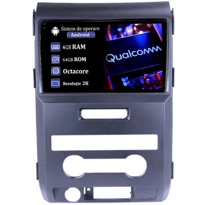 Dedikált navigáció Ford F150 2008-2014, 4GB RAM 64GB ROM, Qualcomm Octacore processzor, Android 14, 2K felbontás, 9" QLED kijelző, DSP, Carplay&Android Auto, 4G SIM
