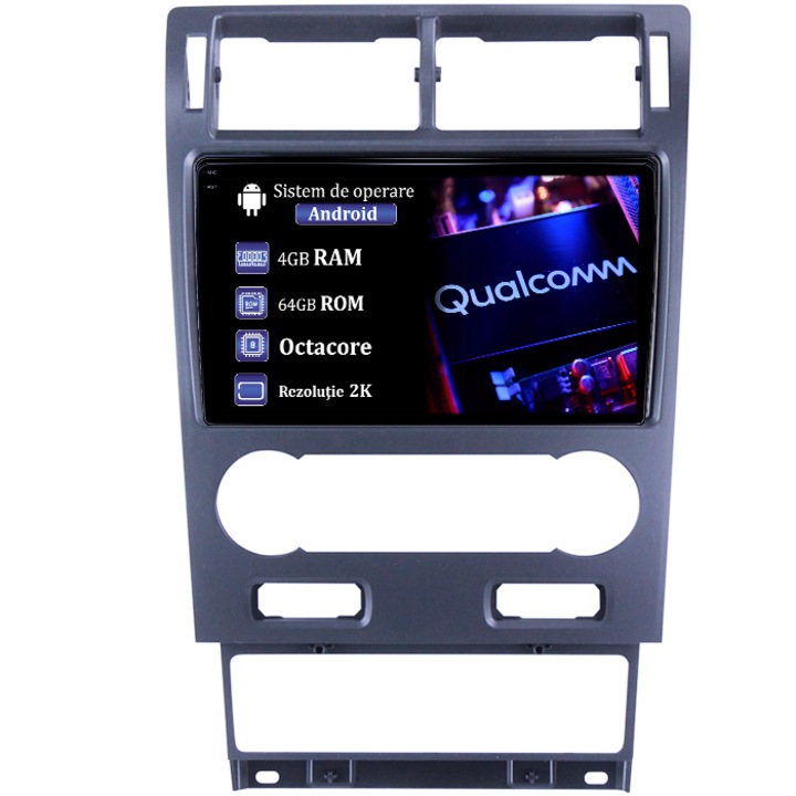Dedikált navigáció Ford Mondeo 2000-2007, 4GB RAM 64GB ROM, Qualcomm Octacore processzor, Android 14, 2K felbontás, QLED 9" kijelző, DSP, Carplay&Android Auto, SIM 4G