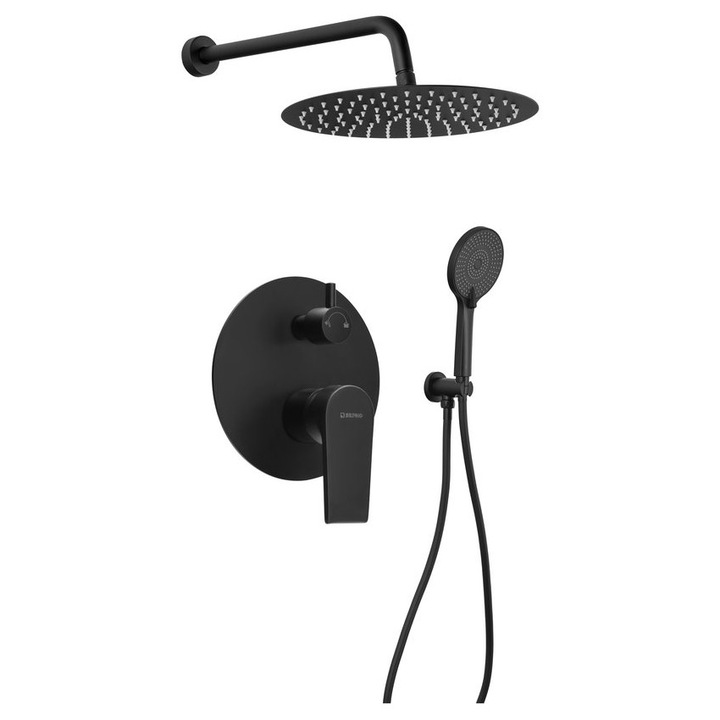 Set baterie sanitara Sapho KAI, negru mat, 6 piese, cu functii de dus si masaj, cartus 35mm