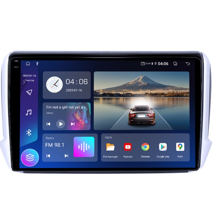 Navigatie dedicata Peugeot 208 / 2008 2012-2020, 4GB RAM 64GB ROM, Octacore, Display 9" QLED 1K, Carplay, Android 14, Bluetooth, Magazin Play, Suport Camere AHD