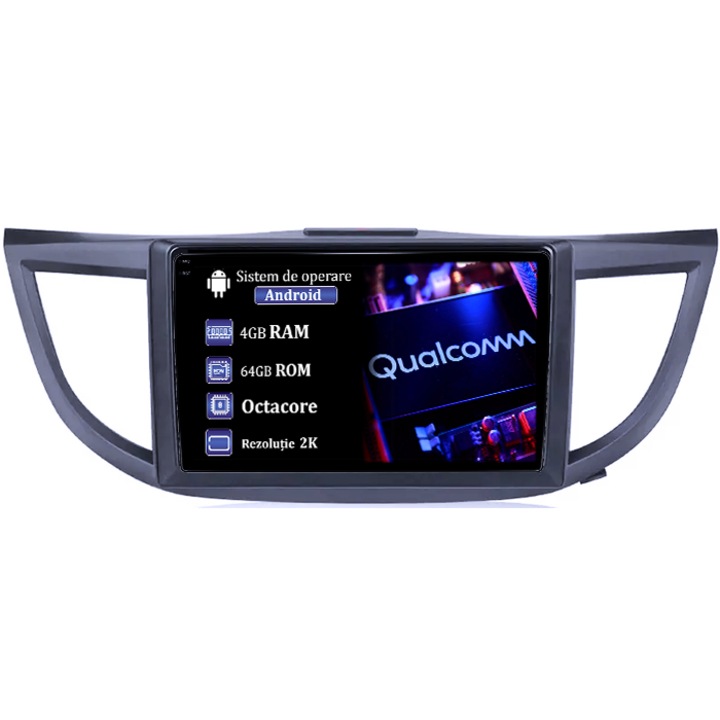 Navigatie dedicata Honda CR-V 2012, 4GB RAM 64GB ROM, Procesor Qualcomm Octacore, Android 14, Rezolutie 2K, Display QLED 10", DSP, Carplay&Android Auto, SIM 4G