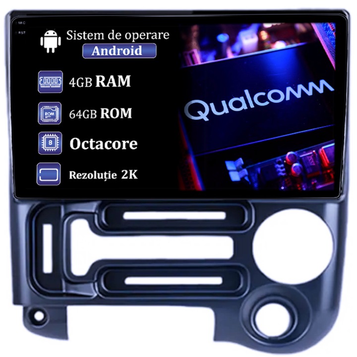 Navigatie dedicata Santro 2006-2015, 4GB RAM 64GB ROM, Procesor Qualcomm Octacore, Android 14, Rezolutie 2K, Display QLED 9", DSP, Carplay&Android Auto, SIM 4G