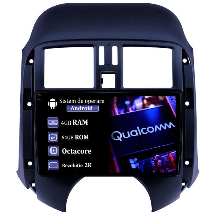 Navigatie dedicata Nissan Sunny 2011, 4GB RAM 64GB ROM, Procesor Qualcomm Octacore, Android 14, Rezolutie 2K, Display QLED 9", DSP, Carplay&Android Auto, SIM 4G