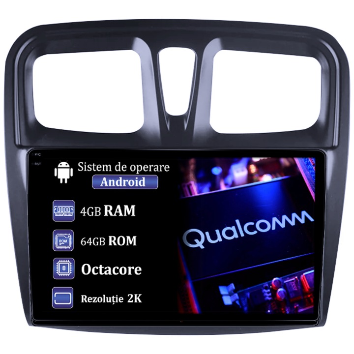 Dedikált navigáció Renault Logan 2014-2019, 4GB RAM 64GB ROM, Qualcomm Octacore processzor, Android 14, 2K felbontás, 9" QLED kijelző, DSP, Carplay&Android Auto, SIM 4G