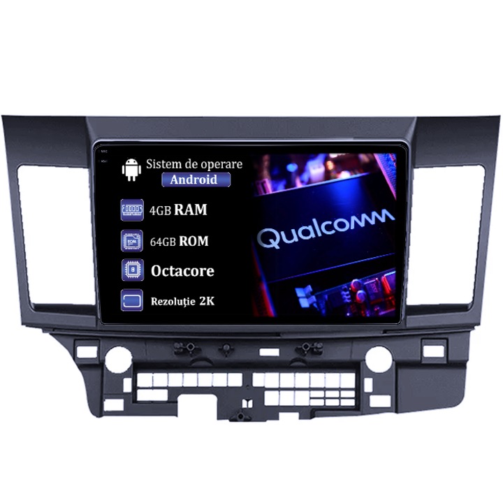 Навигация, специално за Mitsubishi Lancer 2007-2012, 4GB RAM 64GB ROM, Qualcomm Octacore процесор, Android 14, 2K резолюция, 9" QLED дисплей, DSP, Carplay&Android Auto, SIM 4G