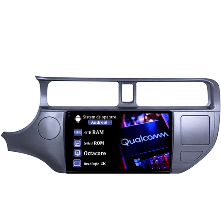 Navigatie dedicata Kia Rio 2011-2017, 4GB RAM 64GB ROM, Procesor Qualcomm Octacore, Android 14, Rezolutie 2K, Display QLED 9", DSP, Carplay&Android Auto, SIM 4G